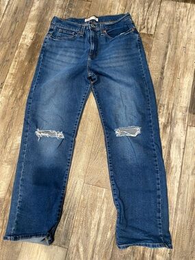 Signature by Levi Strauss Women's Straight Leg Dark Blue Distressed Jeans